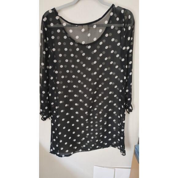 ROXY Blouse Top Semi Sheer Polka Dot Black White Medium - Picture 4 of 4